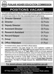 Punjab Higher Education Commission (PHEC) Jobs 2025